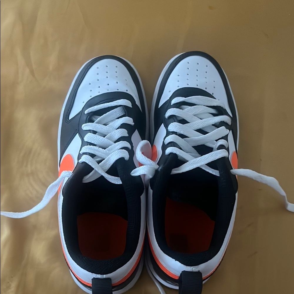 Kids' Black and White Sneakers with Orange Accents